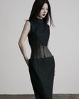 DOINDULGE Mock Neck Vest Corset Maxi Skirt Three-Piece Set