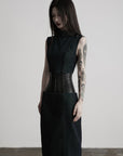 DOINDULGE Mock Neck Vest Corset Maxi Skirt Three-Piece Set