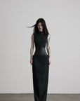 DOINDULGE Mock Neck Vest Corset Maxi Skirt Three-Piece Set