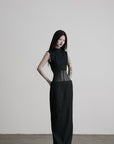 DOINDULGE Mock Neck Vest Corset Maxi Skirt Three-Piece Set