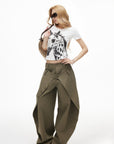 IAMXIAA Layered Waist Button Detail Wide-Leg Barrel Pants