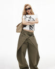 IAMXIAA Layered Waist Button Detail Wide-Leg Barrel Pants