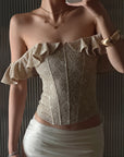 Hydrae Off-Shoulder Floral Lace Corset Ruffle Trim Sculpted Waist Top