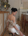 Hydrae Off-Shoulder Floral Lace Corset Ruffle Trim Sculpted Waist Top