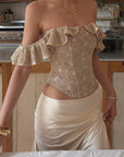 Hydrae Off-Shoulder Floral Lace Corset Ruffle Trim Sculpted Waist Top