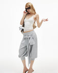 IAMXIAA Rhinestone Logo Lace Trim Halter Cami Tank Top