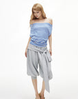 IAMXIAA Striped Open-Back Cowl Neck Halter Tie Top