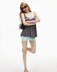 IAMXIAA Lace Trim Layered Cami Babydoll Swing Tank Top