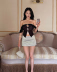 Hydrae Satin Low Rise Mini Skirt with Sculpted Waistband and Minimalist Silhouette