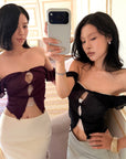 Hydrae Off Shoulder Ruffle Lace Cut Out Top
