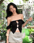 Hydrae Off Shoulder Ruffle Lace Cut Out Top