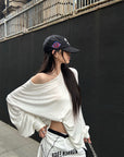 WARDEN EDGE Oversized Off Shoulder Long Sleeve Top Relaxed Draped Streetwear Style