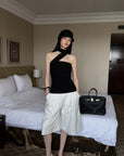 0122stepll Pleated Wide-Leg Capri Pants