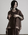 DOINDULGE Raw Edge Button-Front Draped T-Shirt