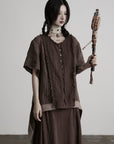 DOINDULGE Raw Edge Button-Front Draped T-Shirt
