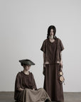 DOINDULGE Raw Edge Button-Front Draped T-Shirt