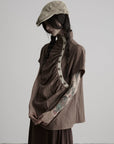 DOINDULGE High Neck Ruched Button T-Shirt