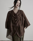 DOINDULGE Cowl Neck Sheer Two-Piece Blouse