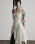 DOINDULGE Square Neck Lace Panel Asymmetric Cami Dress