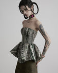 DOINDULGE Printed Corset Peplum Bandeau Top