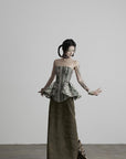 DOINDULGE Printed Corset Peplum Bandeau Top