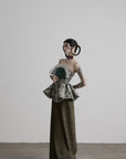 DOINDULGE Printed Corset Peplum Bandeau Top