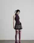 DOINDULGE Lace-Up Layered Pleated Mini Skirt