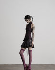 DOINDULGE Lace-Up Layered Pleated Mini Skirt