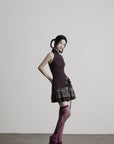 DOINDULGE Lace-Up Layered Pleated Mini Skirt
