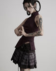 DOINDULGE Lace-Up Layered Pleated Mini Skirt