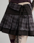 DOINDULGE Lace-Up Layered Pleated Mini Skirt