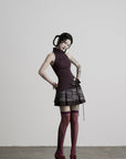 DOINDULGE Lace-Up Layered Pleated Mini Skirt