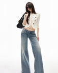 IAMXIAA Lace Button-Up Cropped Top