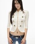 IAMXIAA Lace Button-Up Cropped Top