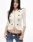 IAMXIAA Lace Button-Up Cropped Top