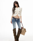 IAMXIAA Lace Button-Up Cropped Top