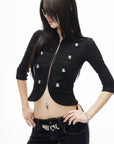 IAMXIAA Lace Button-Up Cropped Top
