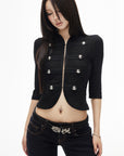IAMXIAA Lace Button-Up Cropped Top