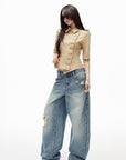 IAMXIAA Asymmetric Double Button Tailored Shirt