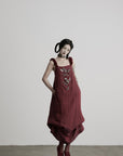 DOINDULGE Hand-Beaded Linen Strap Maxi Dress