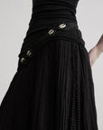 DOINDULGE Hand-Braided Belt Crinkled Maxi Skirt