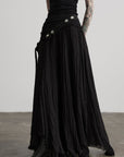 DOINDULGE Hand-Braided Belt Crinkled Maxi Skirt