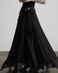 DOINDULGE Hand-Braided Belt Crinkled Maxi Skirt