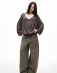 IAMXIAA Relaxed V-Neck Knit Long Sleeve Top
