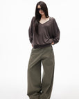 IAMXIAA Relaxed V-Neck Knit Long Sleeve Top
