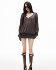 IAMXIAA Relaxed V-Neck Knit Long Sleeve Top