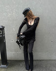 Rase le sol Asymmetric Draped Pin-Detail Flared Pants