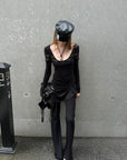 Rase le sol Asymmetric Draped Pin-Detail Flared Pants