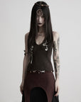 DOINDULGE V-Neck Halter Embroidered Knit Top