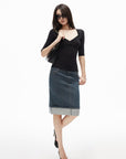 IAMXIAA Denim Folded Hem Midi Skirt